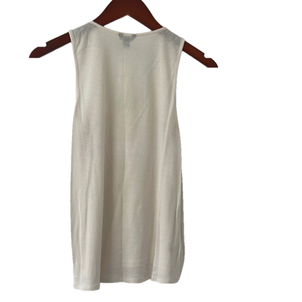Ann Taylor Cream Tank Top Tunic with Wide Scoop Neck and Casual Hem - Picture 2 of 2